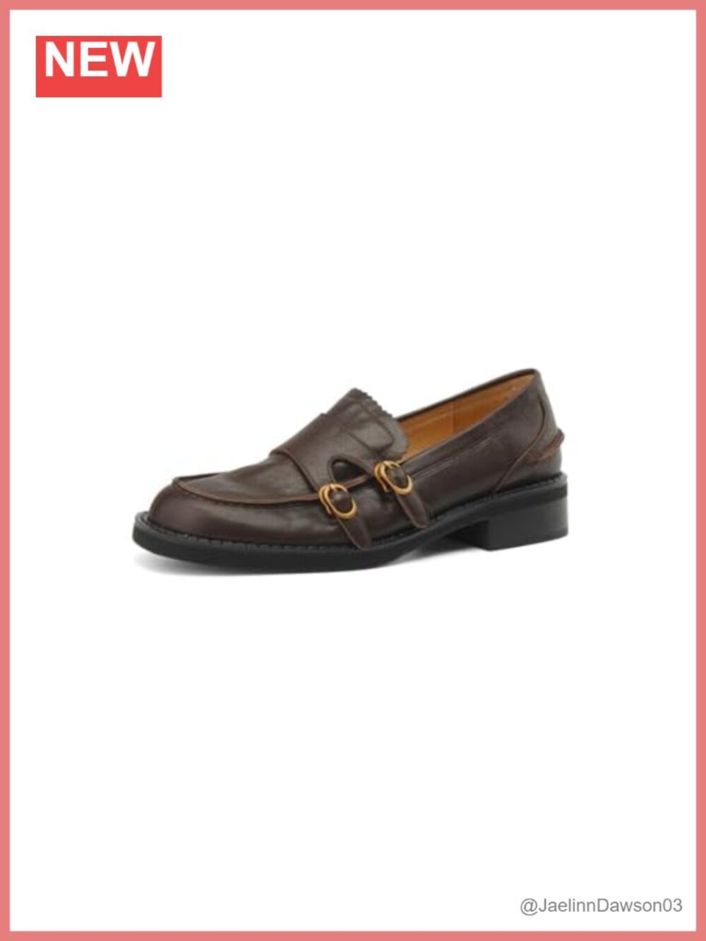 Women's Chunky Heel Leather Loafers Slip-On Handmade Shoes